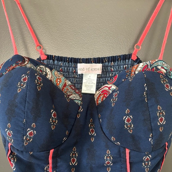 Anthropologie Band of Gypsies Mini Boho Bustier Corset Blue Paisley Dress size S - Picture 3 of 7
